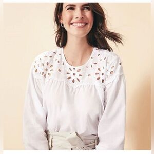 Ann Taylor Floral Eyelet Yoke Top Sheer Blouse